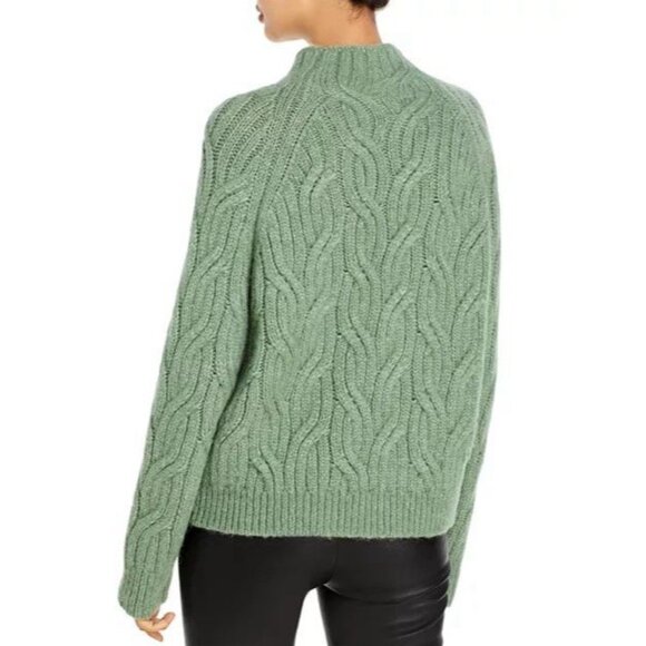 $475 Vince Alpaca Wool Chunky Cable Knit Sweater Women XL Green Mock Neck Thick - Picture 3 of 10